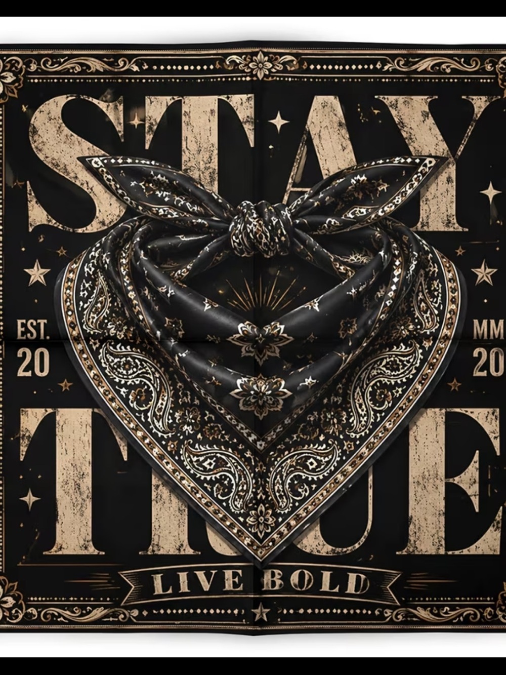 Black/Golden Paisley Bandana/Scarf/Neck Gaiter- Stay True Live Bold